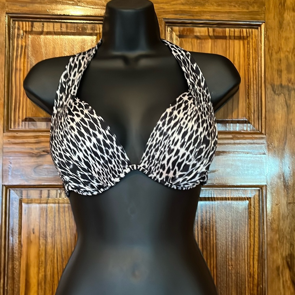 Victoria's Secret Black & White Animal Print Halter Bikini Top